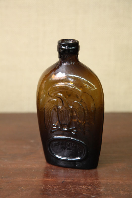 Appraisal: GLASS FLASK Golden amber ''Pittsburgh PA '' eagle pint McKearin