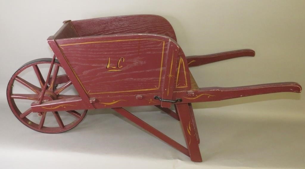 Appraisal: LATE BENCH CRAFTED CHILD'S PAINTED WHEELBARROWca late th century oak