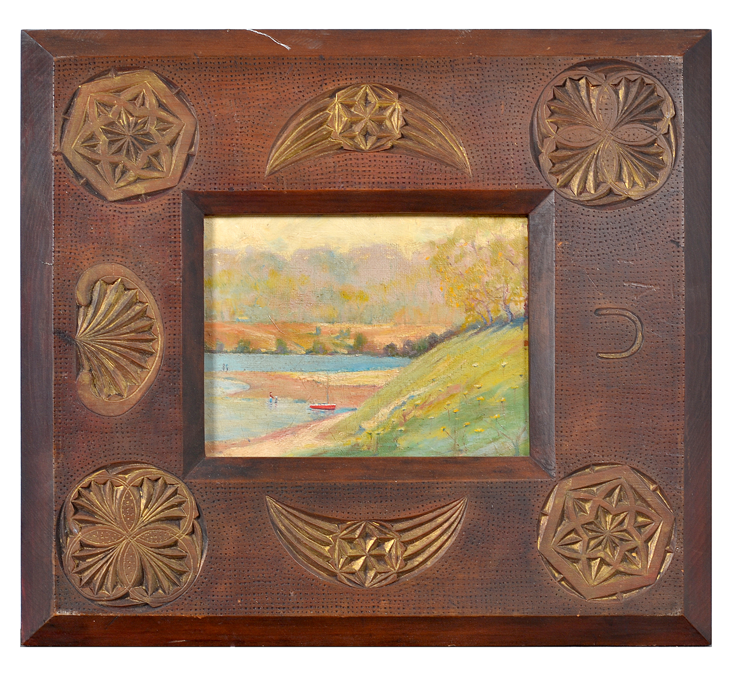 Appraisal: J FINN LANDSCAPE OIL PAINTING IN CHIP CARVED FRAME X