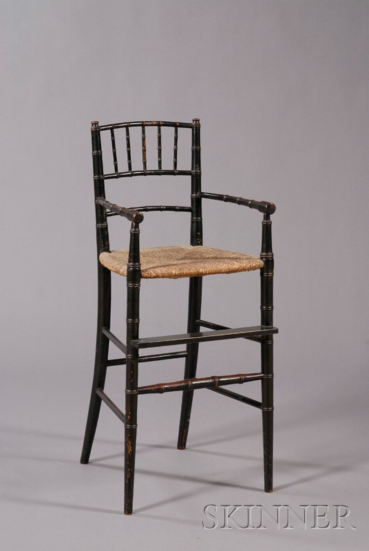 Appraisal: Black-painted Bamboo-turned High Chair America or England early th century