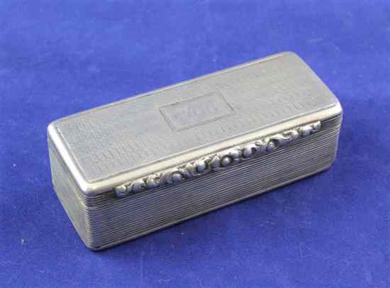 Appraisal: A George IV silver rectangular snuff box with engine turned