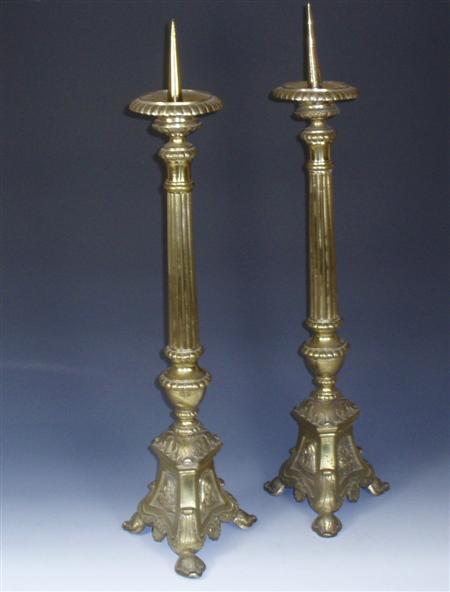 Appraisal: A pair of th century brass pricket candlesticks In the