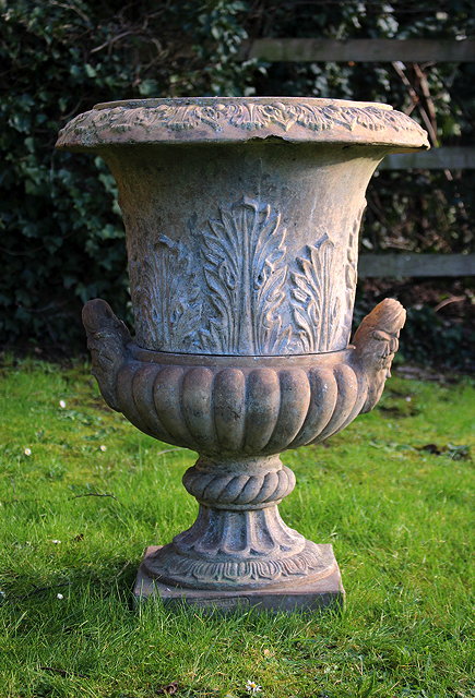 Appraisal: A VICTORIAN TERRACOTTA URN of campana form with acanthus leaf