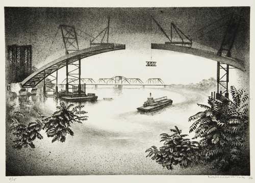 Appraisal: LOUIS LOZOWICK Spanning the Hudson Lithograph x mm x inches