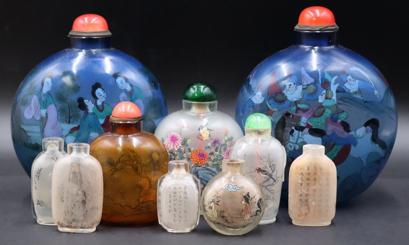 Appraisal: COLLECTION OF REVERSE PAINTED SNUFF BOTTLES Includes a pair of