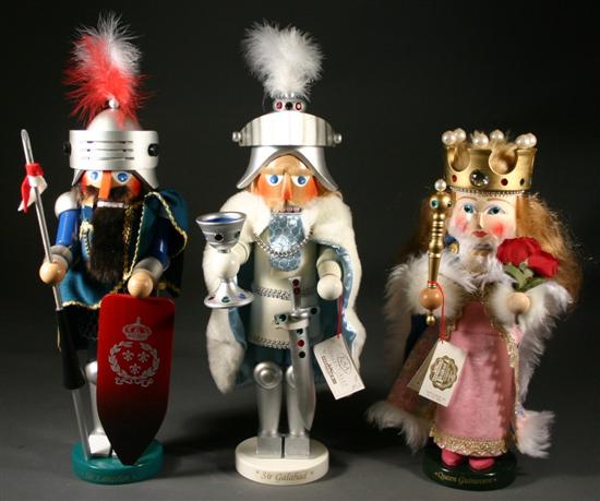 Appraisal: Three Stienbach Arthurian Legend nutcrackers Germany Carved wood tagged and