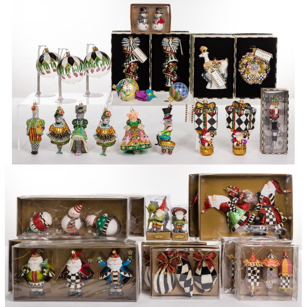 Appraisal: MACKENZIE-CHILDS CHRISTMAS ORNAMENT ASSORTMENT items including originally sealed packages each