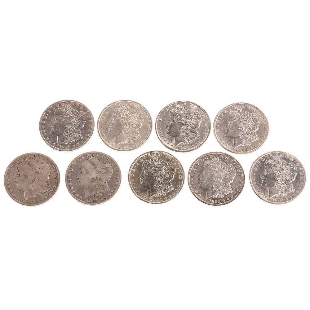 Appraisal: Nine Better Morgan Dollars -S Xf Cleaned -S Very lustrous