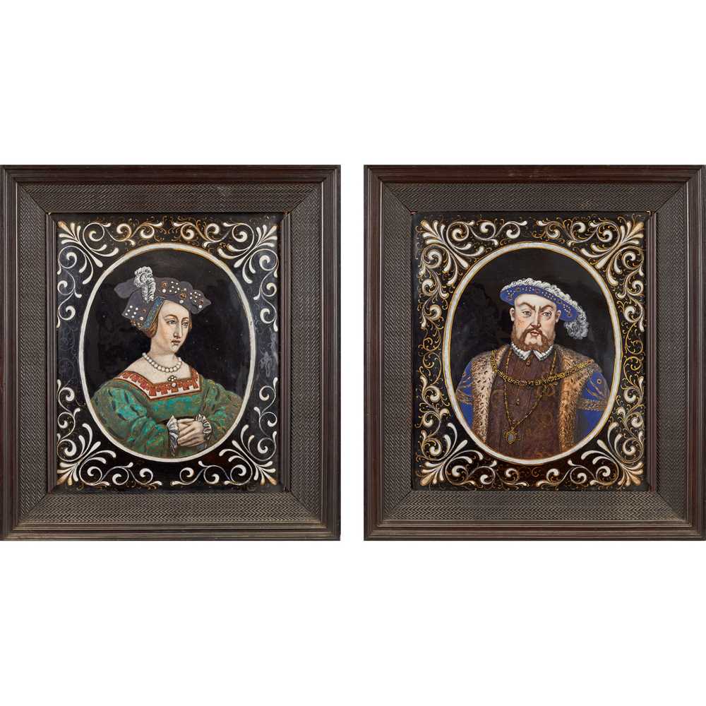 Appraisal: TWO LARGE LIMOGES ENAMEL ON COPPER PANELS OF HENRY VIII