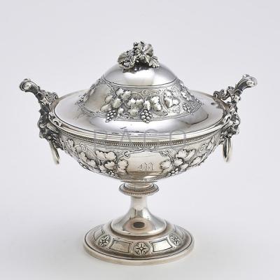 Appraisal: GORHAM COIN SILVER COVERED STANDING BOWL Modified Greek revival style