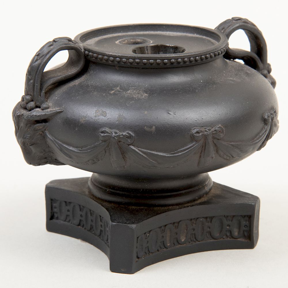 Appraisal: Wedgwood Black Basalt Two Handle Ink Pot Impressed lowercase mark