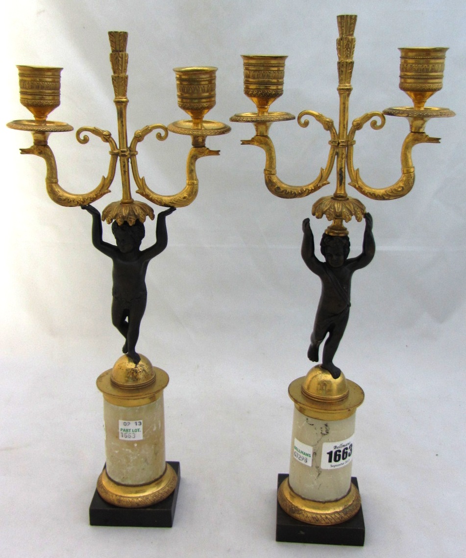 Appraisal: A pair of Baltic ormolu two branch candelabra early th