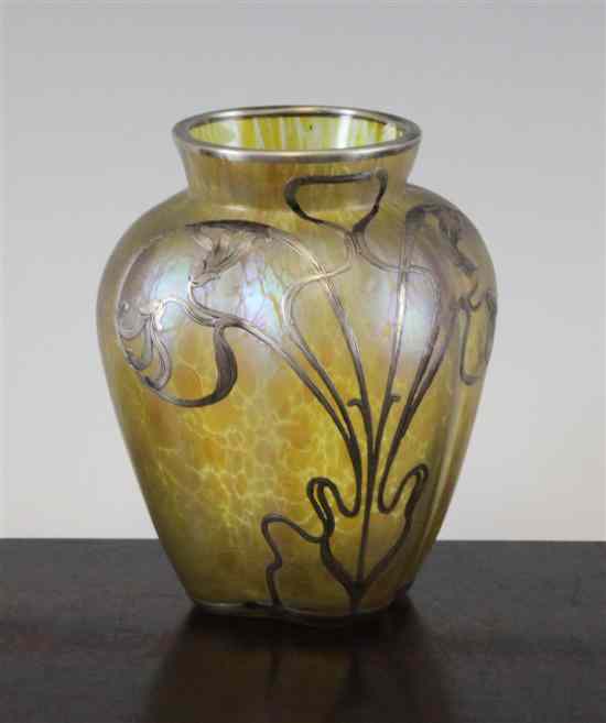 Appraisal: A Loetz Art Nouveau iridescent yellow glass and silver overlaid