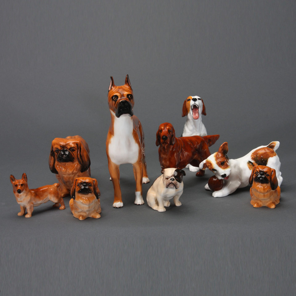 Appraisal: Nine Royal Doulton Dog Figurines Boxer Warlord of Mazelaine HN