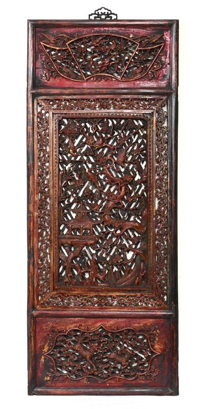 Appraisal: CARVED ORIENTAL WALL PANEL Profuse pierce carved decoration with foliate