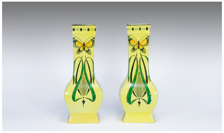 Appraisal: Art Deco Shelley Vases of Square Baluster Form Decorated With