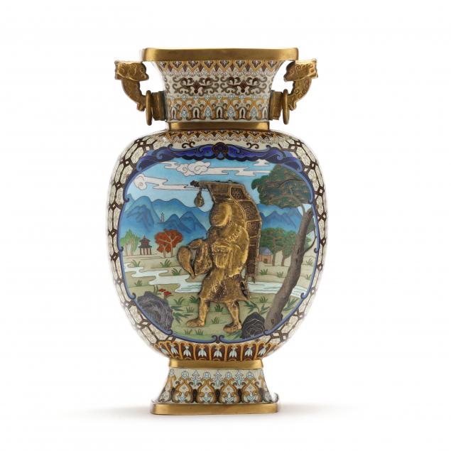 Appraisal: A CHINESE CLOISONNE VASE WITH LANDSCAPE Early to mid th