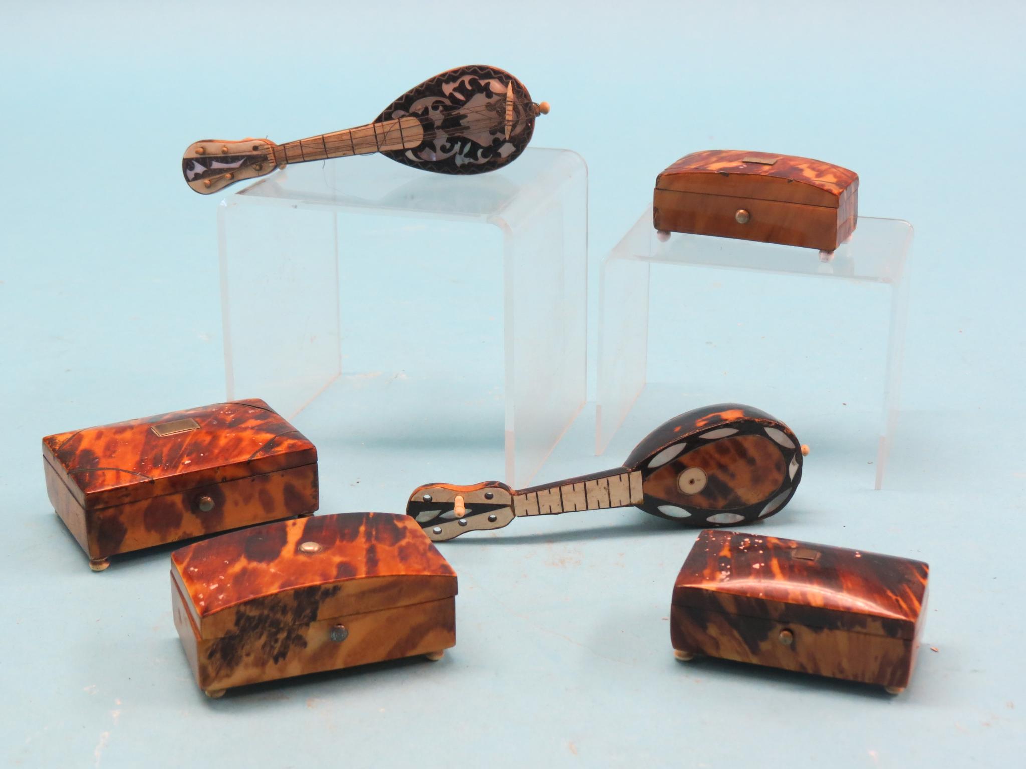 Appraisal: Four Victorian miniature tortoiseshell boxes largest in and two similar