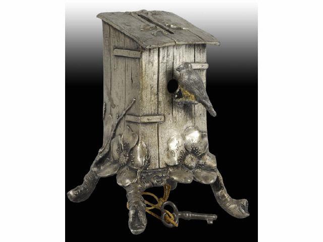 Appraisal: Lead Bird House Still Bank Description Tall version Silvered Made