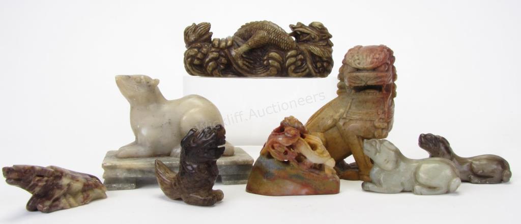 Appraisal: Group of Oriental Carved Soapstone Animal Figures eight total including