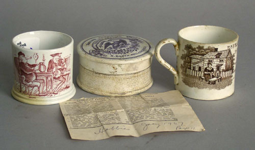 Appraisal: Two child's Staffordshire mugs th c together with a Bazin's