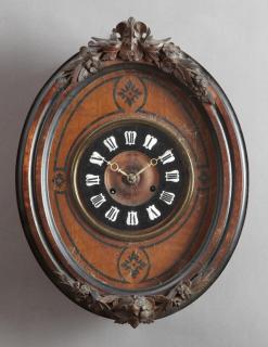 Appraisal: French Carved Walnut Oval Wall Clock c tim French Carved