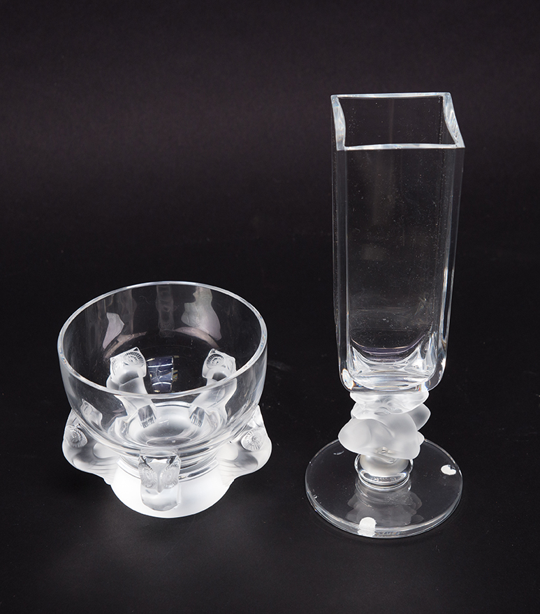 Appraisal: TWO PIECES OF LALIQUE CRYSTAL FROSTED AND CLEAR GLASS France