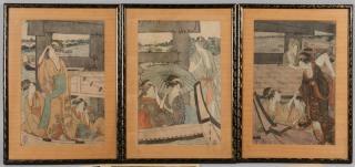 Appraisal: Japanese Woodblock Prints Utamaro II Grouping of three Japanese colored