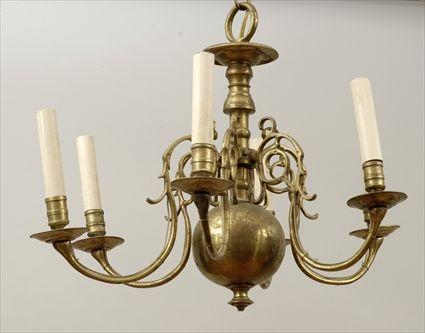 Appraisal: Colonial-Style Brass Six-Light Chandelier in in diam