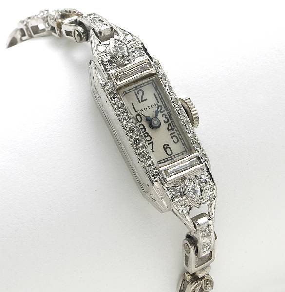 Appraisal: A diamond platinum and k white gold wristwatch Croton dial