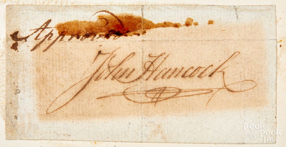 Appraisal: John Hancock signature John Hancock clipped signature with paraph having