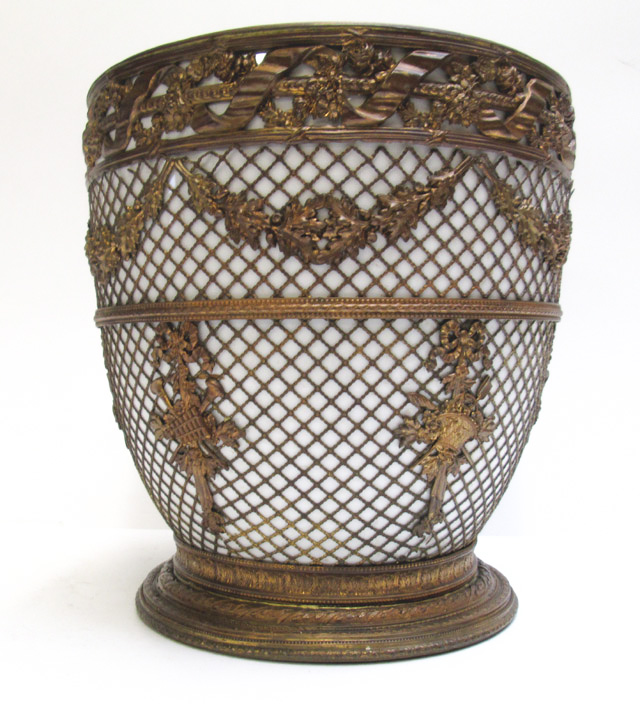 Appraisal: FRENCH LOUIS STYLE JARDINIERE with brass net armature featuring swags