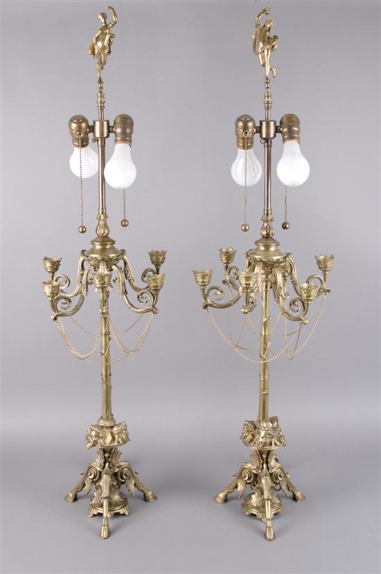 Appraisal: A Pair of French Gilt Metal Six-Light Candelabra Height overall