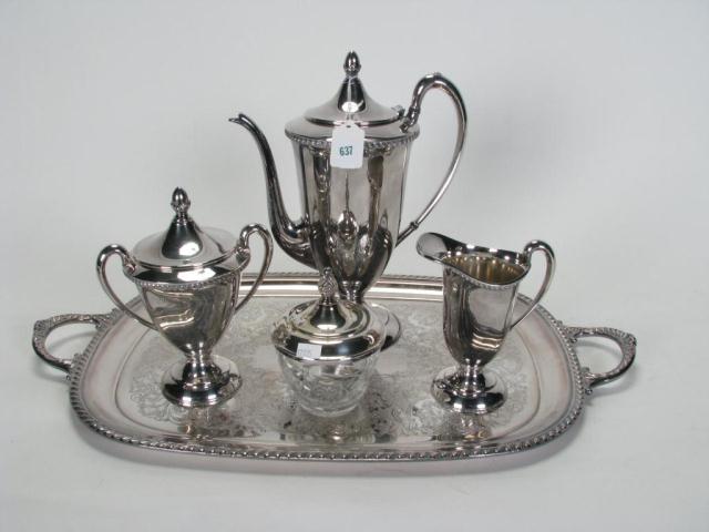 Appraisal: Silver Plate Five Piece Coffee Tea Service with handled tray