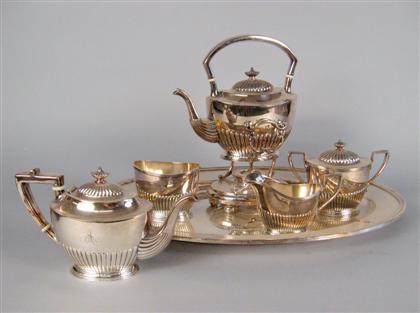 Appraisal: Gorham silver plate five-piece tea service and tray Comprising hot