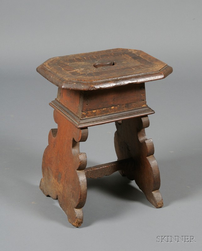 Appraisal: Italian Renaissance Inlaid Walnut Stool composed of antique elements rectangular