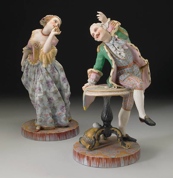 Appraisal: A large pair of French bisque porcelain figures Jean Gille