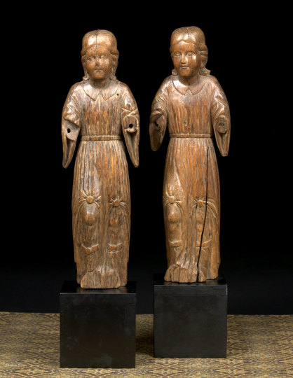 Appraisal: Tall Pair of Spanish Provincial Carved Hardwood Santos Figures of