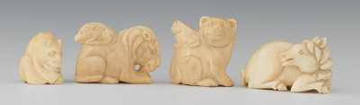 Appraisal: A Group of Four Ivory Netsuke Containing a recumbent horse