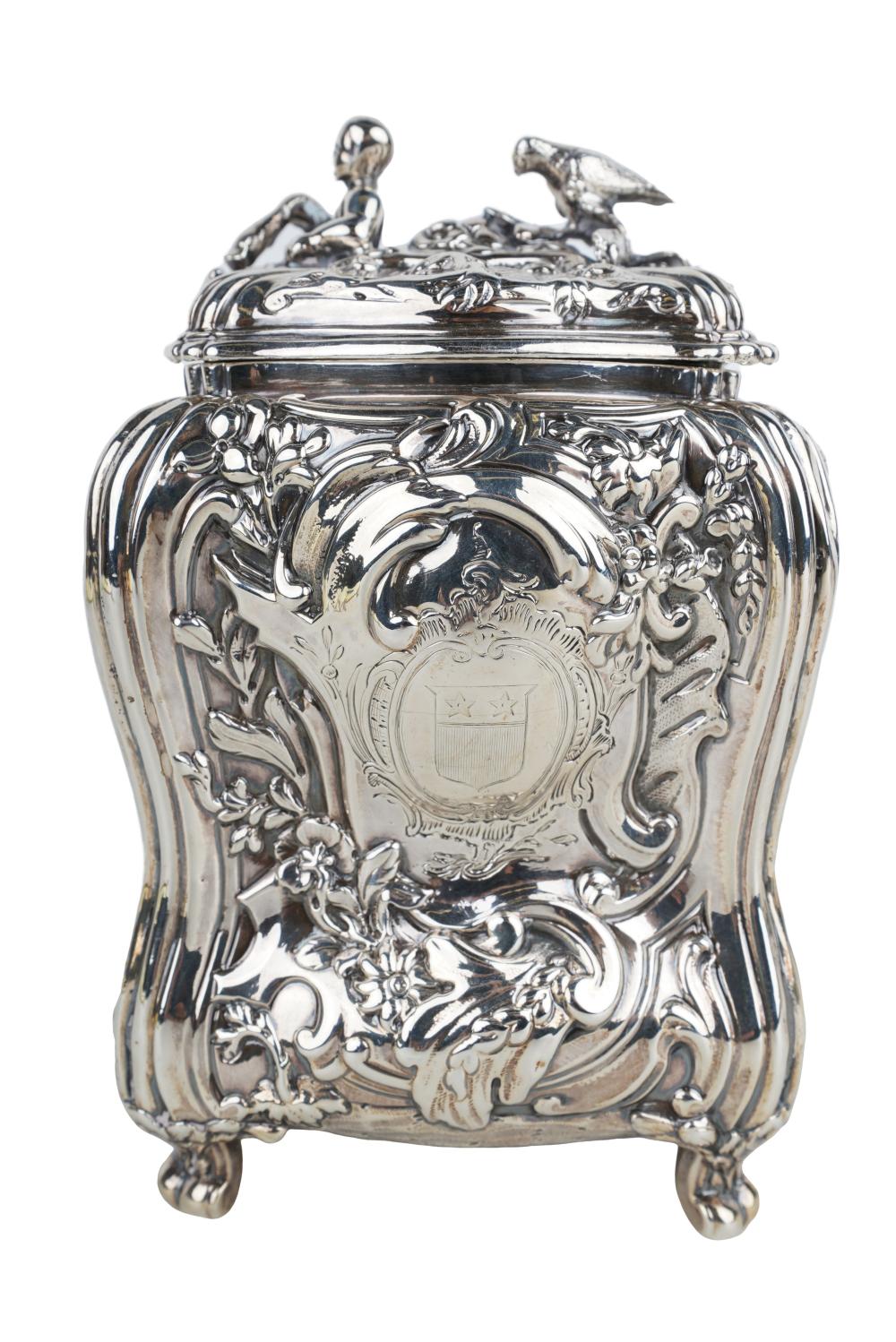 Appraisal: GEORGE III SILVER COVERED TEA CADDYFV London troy ounces Provenance