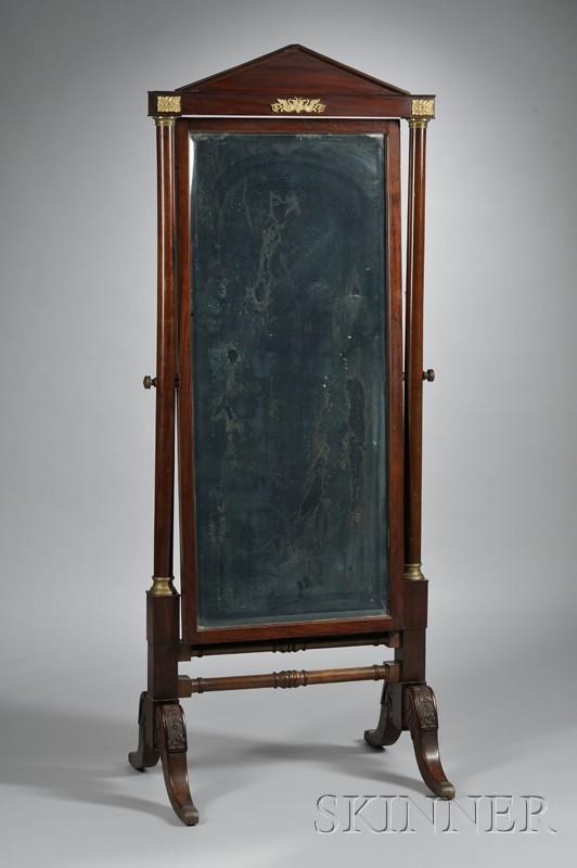 Appraisal: Classical-style Brass-mounted Carved Mahogany Cheval Mirror with beveled glass ht