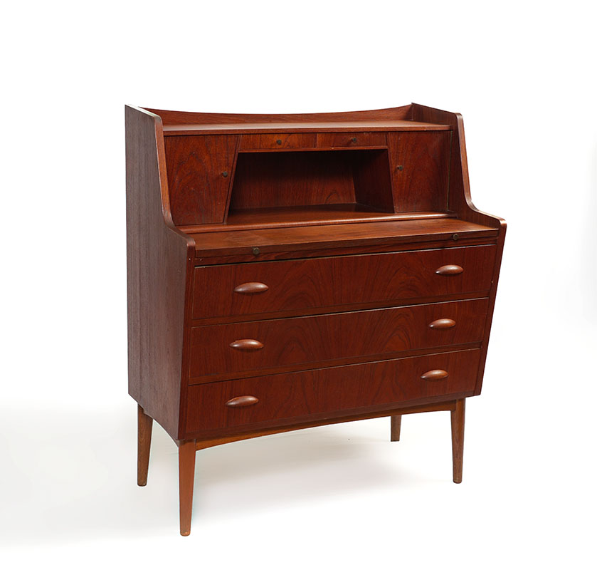 Appraisal: MID CENTURY TEAK SECRETARY DESK Shaped gallery top with drawers