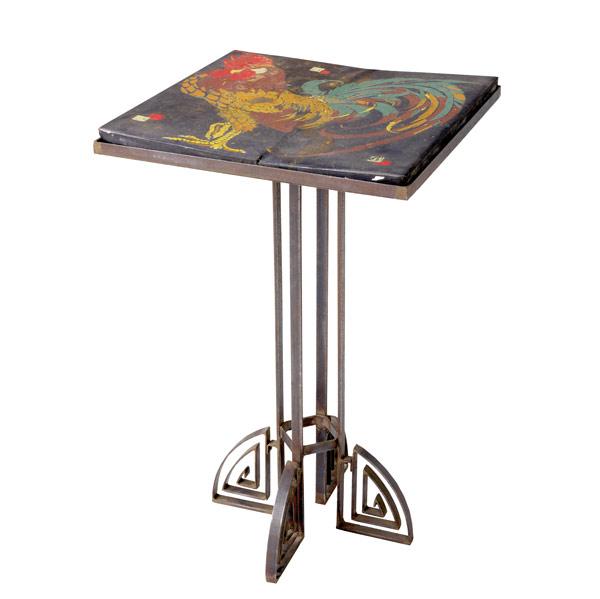 Appraisal: ART DECO Occasional table with painted oilcloth top on iron