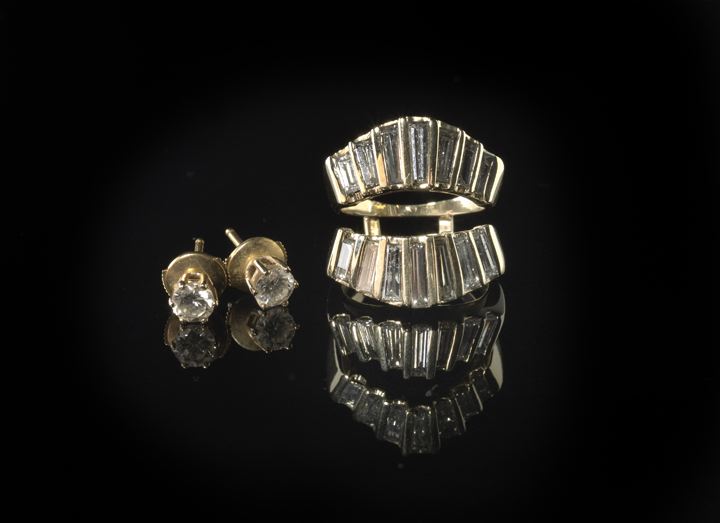 Appraisal: Pair of Fourteen-Karat Yellow Gold and Diamond Stud Earrings each