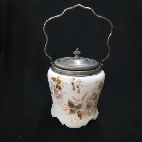 Appraisal: Wavecrest Art Glass Cracker Jar floral plus swing handle