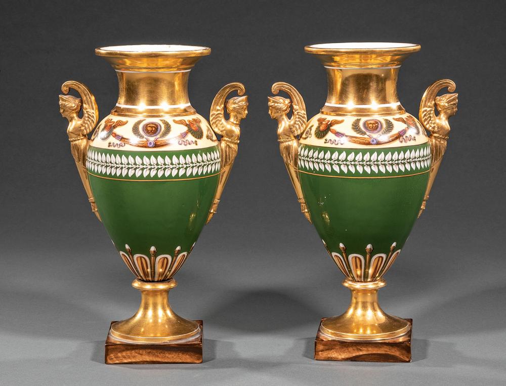 Appraisal: Pair of Paris Porcelain Amphora Vases early th c signed