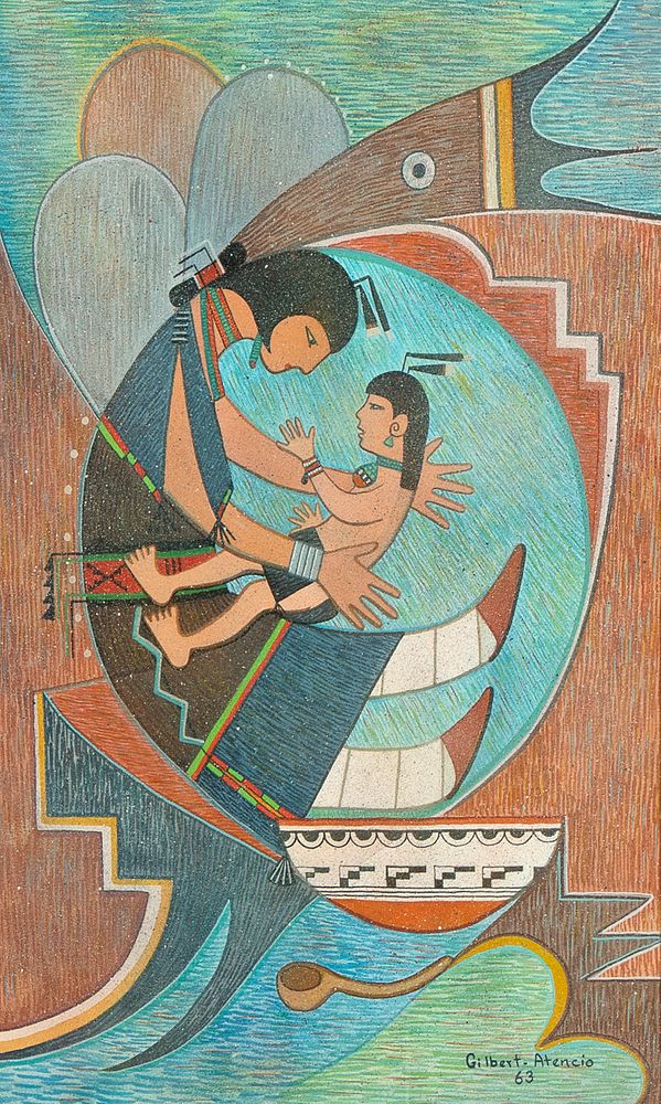 Appraisal: Gilbert Atencio Untitled Mother and Child Gilbert Atencio San Ildefonso