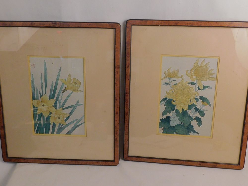 Appraisal: PAIR JAPANESE WOODBLOCK PRINTS SHODO Pair of th century Japanese