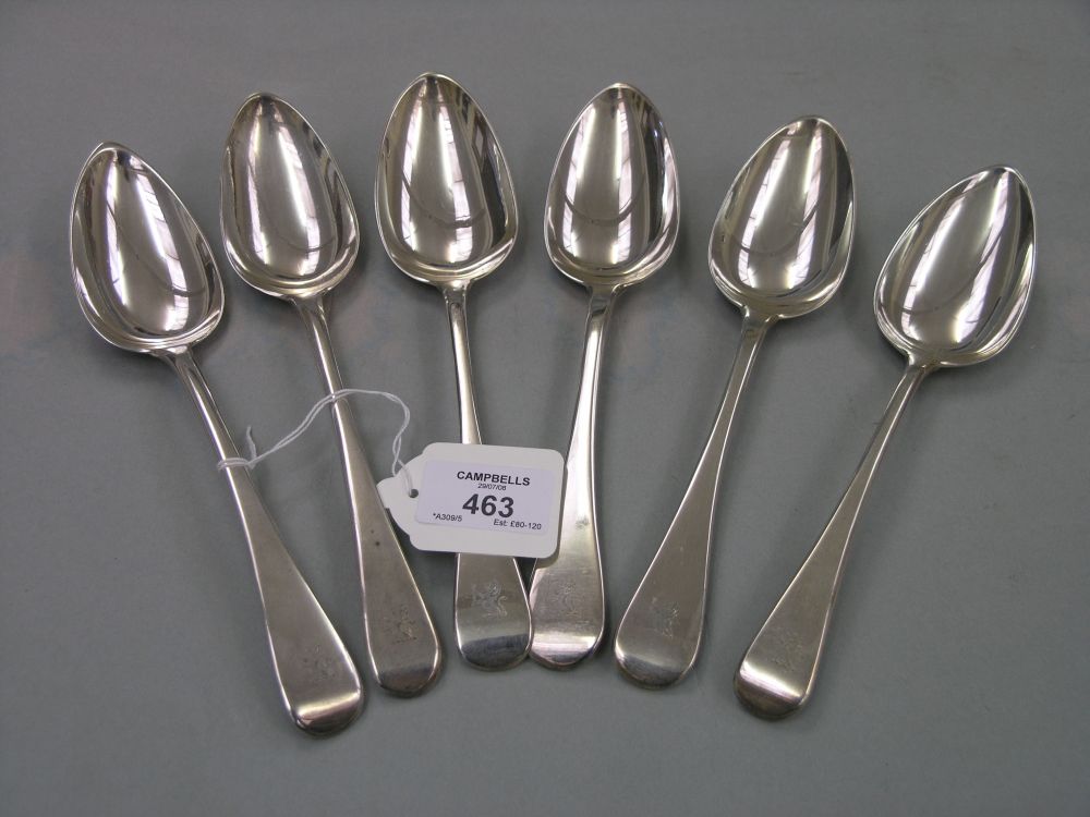 Appraisal: A matched set of six late Georgian silver tablespoons crested