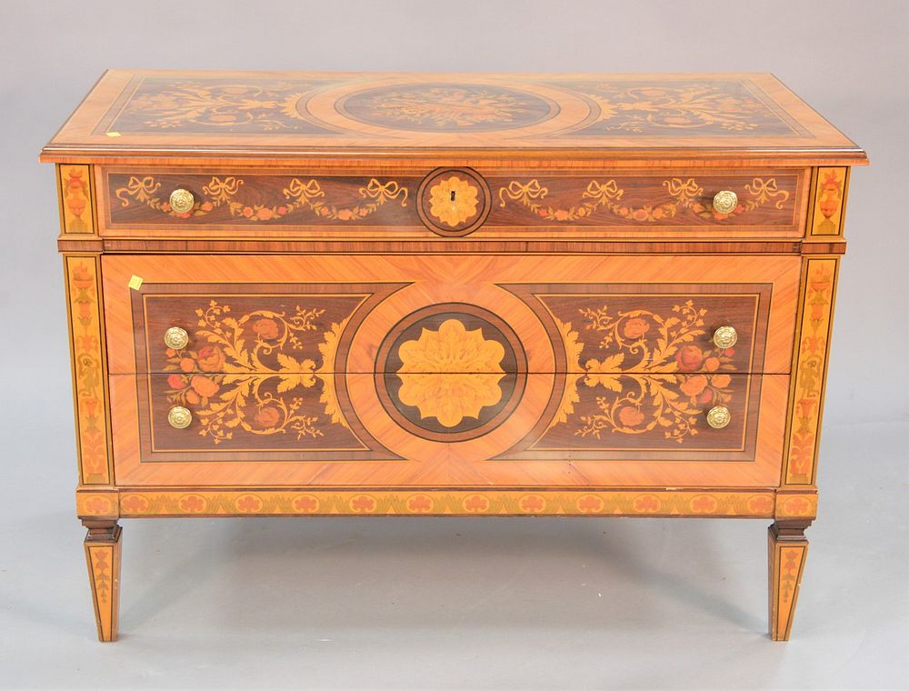 Appraisal: Italian style inlaid commode three drawers ht top x Italian